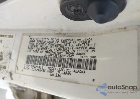 2005 Toyota Corolla Ce из США, поврежденный, VIN JTDBR32E752057347